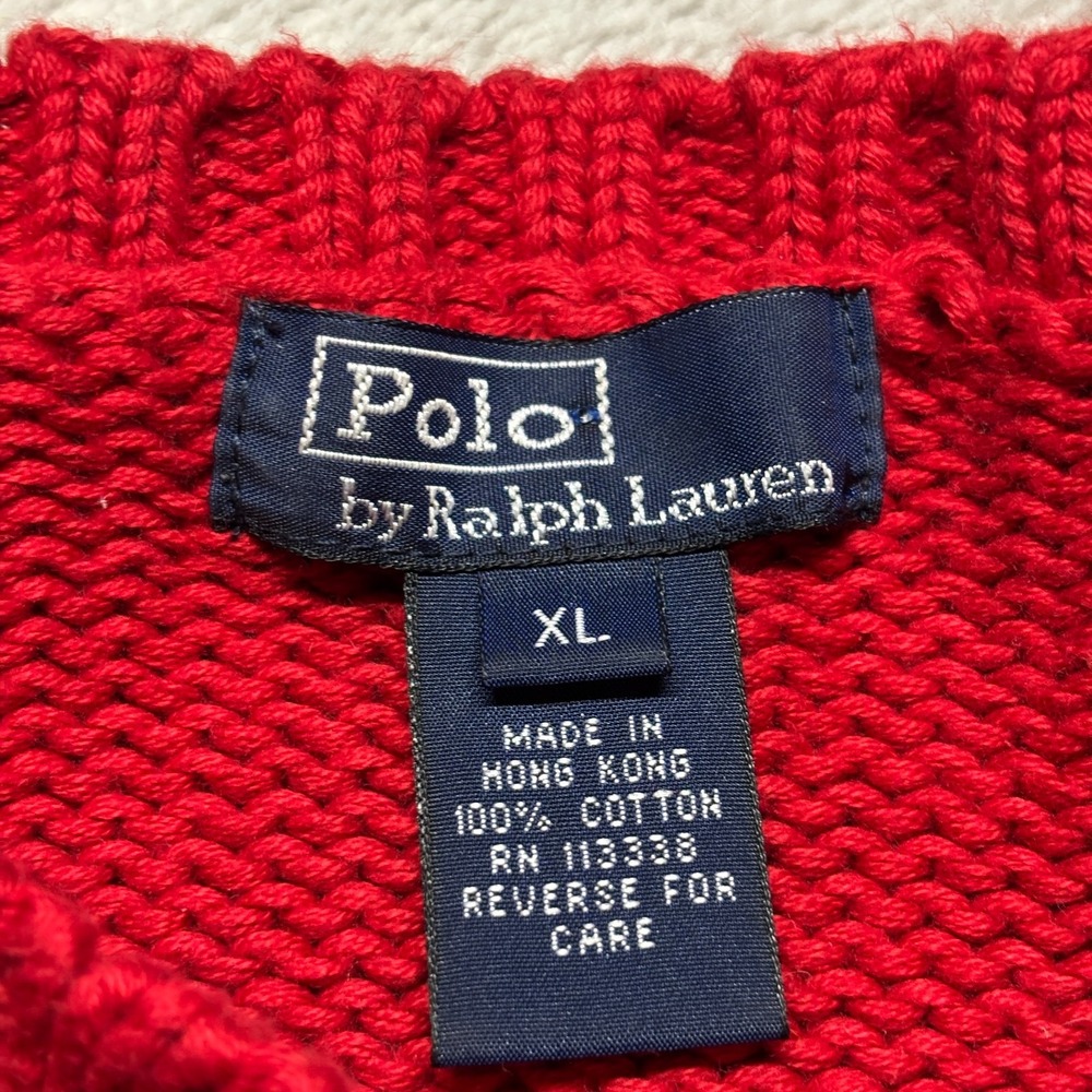 VTG Polo Ralph Lauren Cable Knit Sweater Womens XL RED Crew Neck Cotton Casual - Picture 4 of 6